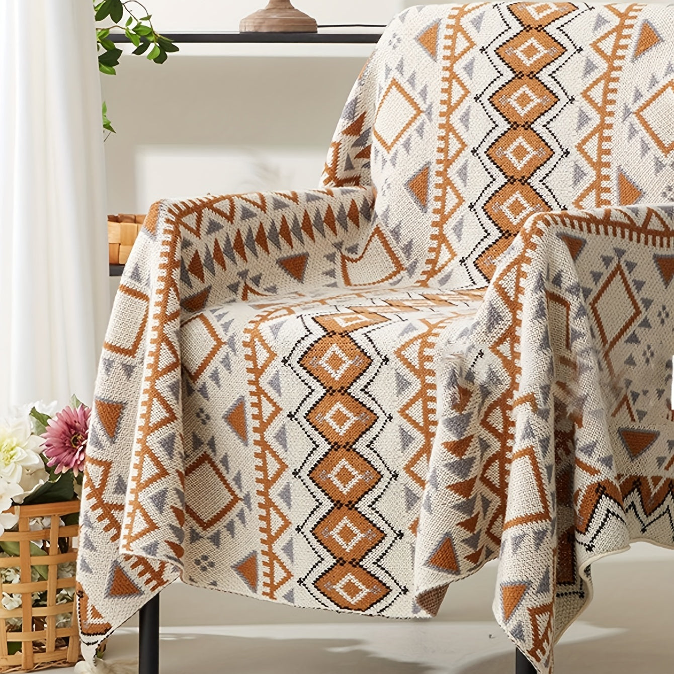 Bohemian Navajo Sunlight Sofa Throw Blanket - This charming, tassel-trimmed throw blanket features a striped, fantasy-themed design that is stain-resistant and perfect for all seasons. Made from durable polyester with a woven design, this multi-use