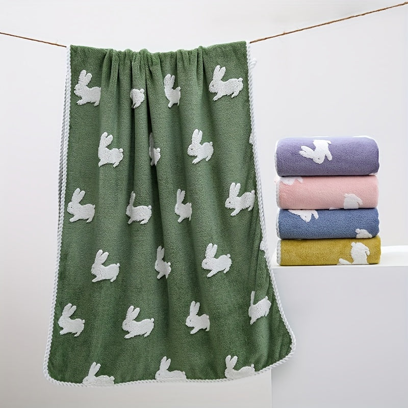 1pc Rabbit Jacquard Design Bath Towel, 69.98*139.98cm, Household Cute and Super Soft, Absorbent Bathroom Towel.