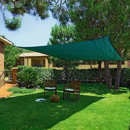 Dark green polyethylene sunshade net for outdoor garden with UV protection and breathability.