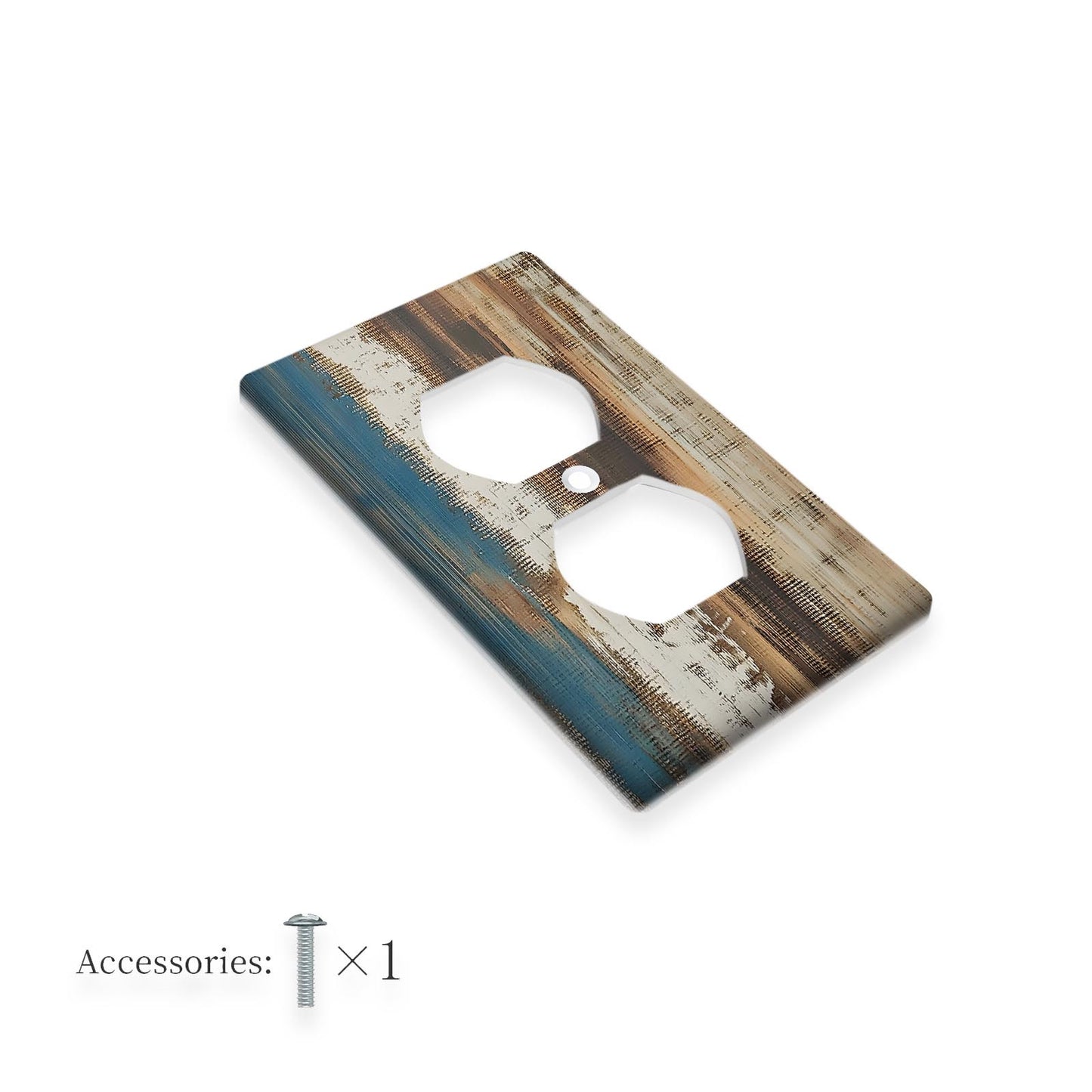 Brown wood wall switch covers for rustic bedroom decor.