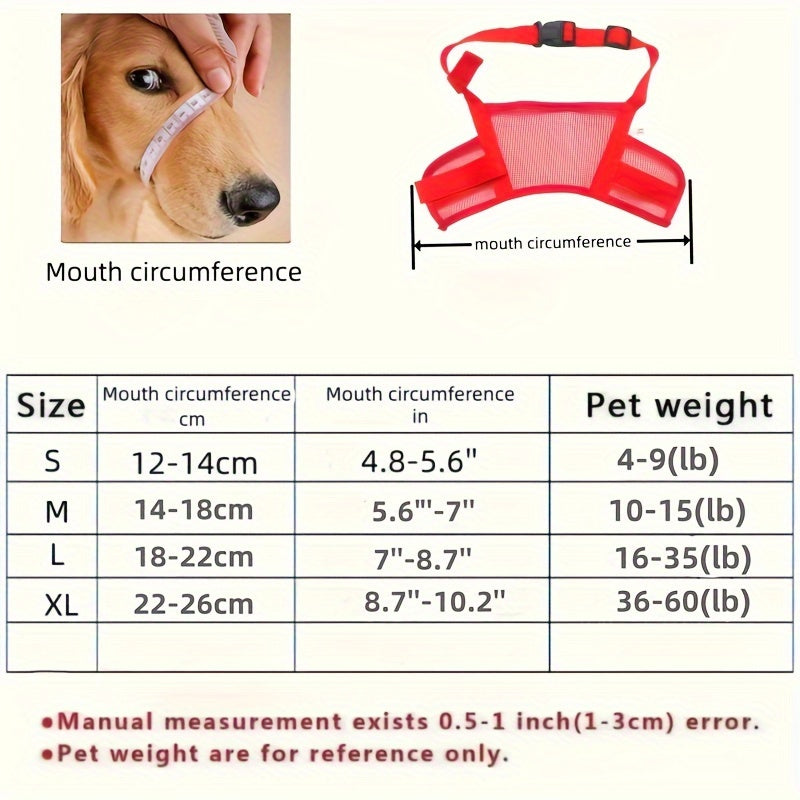 Breathable dog muzzle with adjustable straps to prevent biting and barking