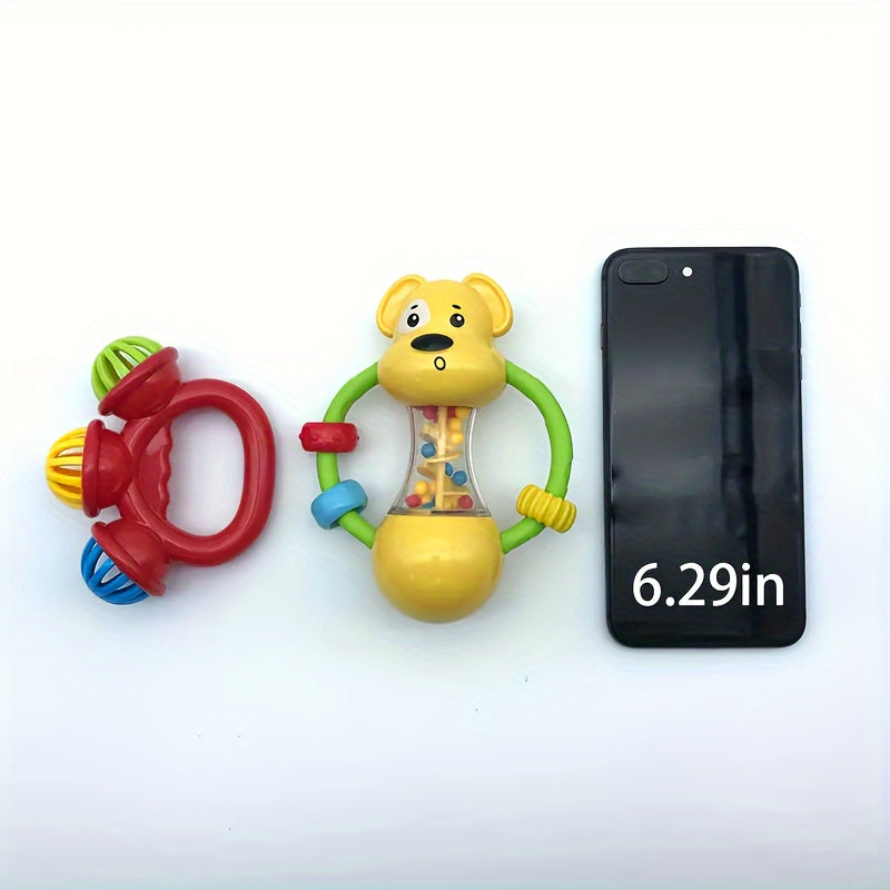 Battery-free handheld interactive vibrating toy for children, designed to improve sensory skills and hand grip strength. Made of yellow ABS material.