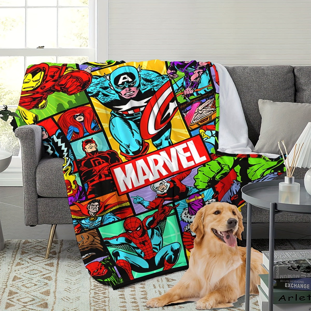 Cozy up with this Marvel Superhero Plush Throw Blanket featuring a vivid digital print. Made for all seasons, this knit bedding is perfect for the sofa, travel, camping, bedroom, and even the car. It's the ideal gift for your son.