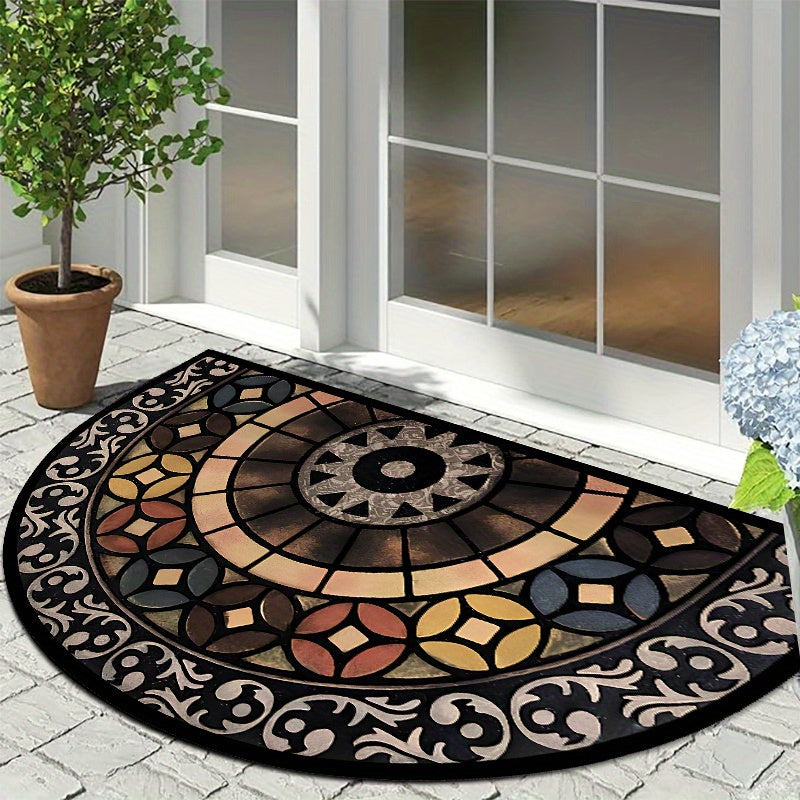 Experience the elegance of this Vintage Half Round Entryway Rug crafted from luxurious crystal velvet, complete with a non-slip backing and modern print design. Perfect for adding a touch of luxury to your living room, bedroom or entryway.