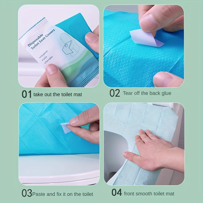 20 soft, flexible disposable toilet seat covers made of 100% waterproof non-woven fabric. Perfect for travel, public restrooms, airplanes, and camping. Easy-to-use for hygienic protection.