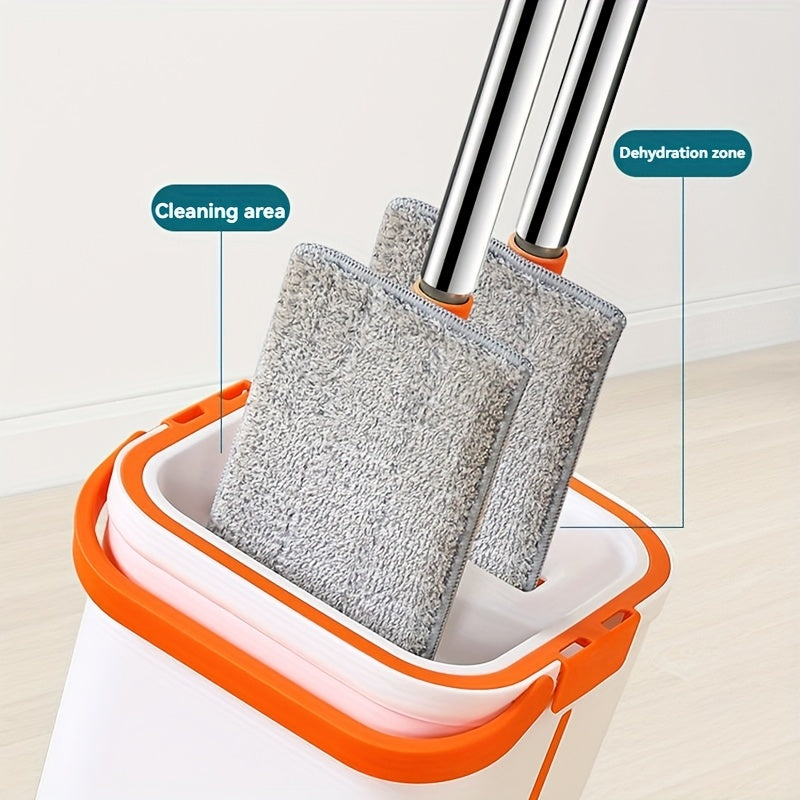 Get the best of both worlds with our 2-in-1 Dry and Wet Mop and Bucket Set Cleaner. This versatile household cleaning tool comes with 2 reusable mops and is suitable for use in the kitchen, bathroom, living room, and bedroom. No need to worry about