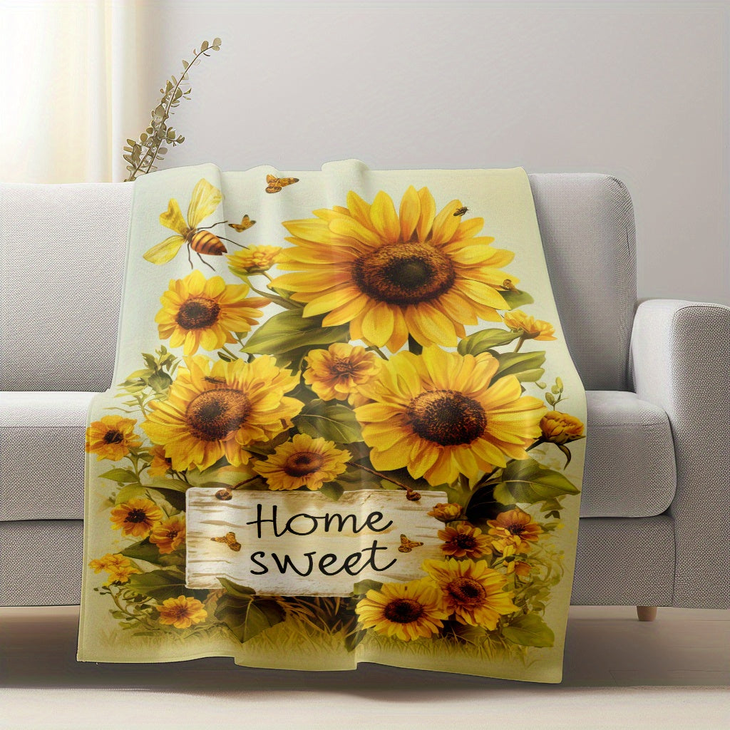 Cozy Sunflower Bouquet Throw Blanket - Made from Lightweight Flannel Fleece for Soft and Warm Comfort. Perfect for Home, Office, Camping, and Travel. Easy to Clean in the Washing Machine. Features a Beautiful Digital Print Design that is Tear Resistant