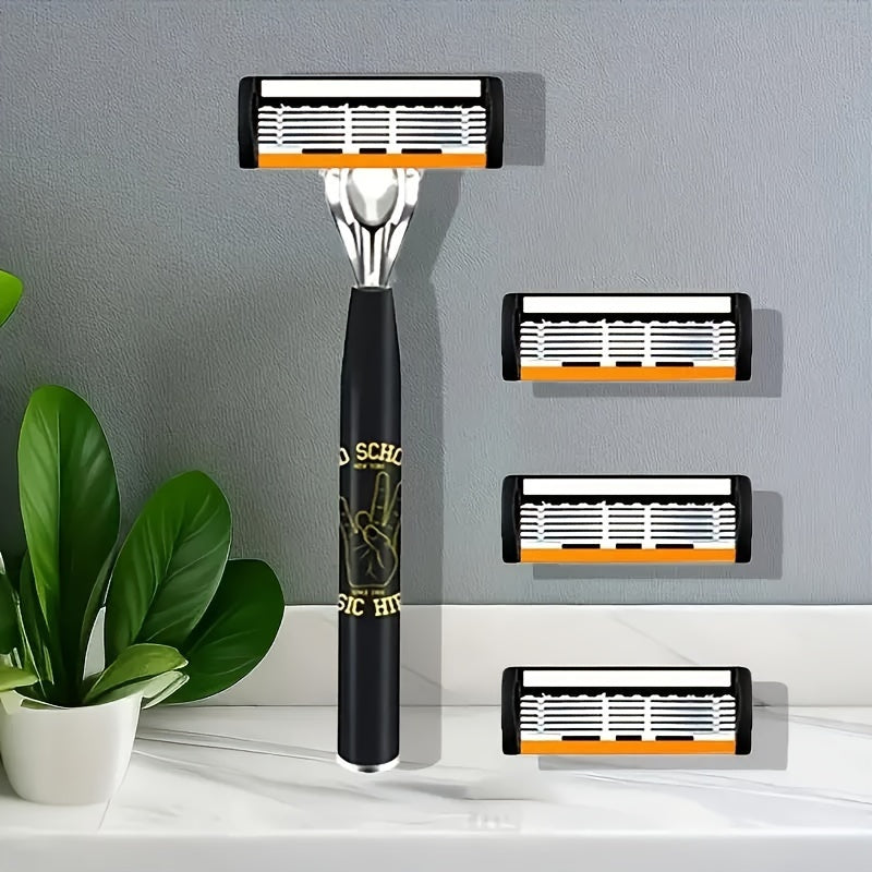 Men's Safety Razor with Curved Blades for smooth shave and easy maintenance, featuring a durable metal handle for beard and mustache care.