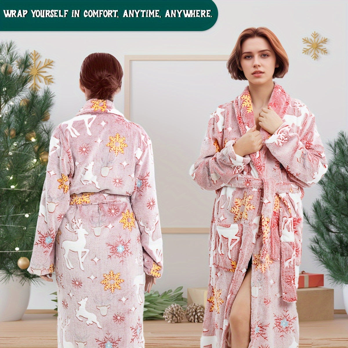 Soft cartoon print bathrobe - cozy, machine washable for shower & sleep.