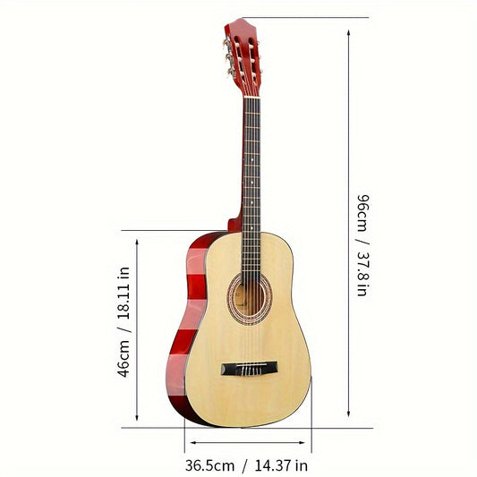 YASATEAO 38" classical guitar with basswood body, nylon strings, 18 frets, half-closed tuning peg, and mixed color.