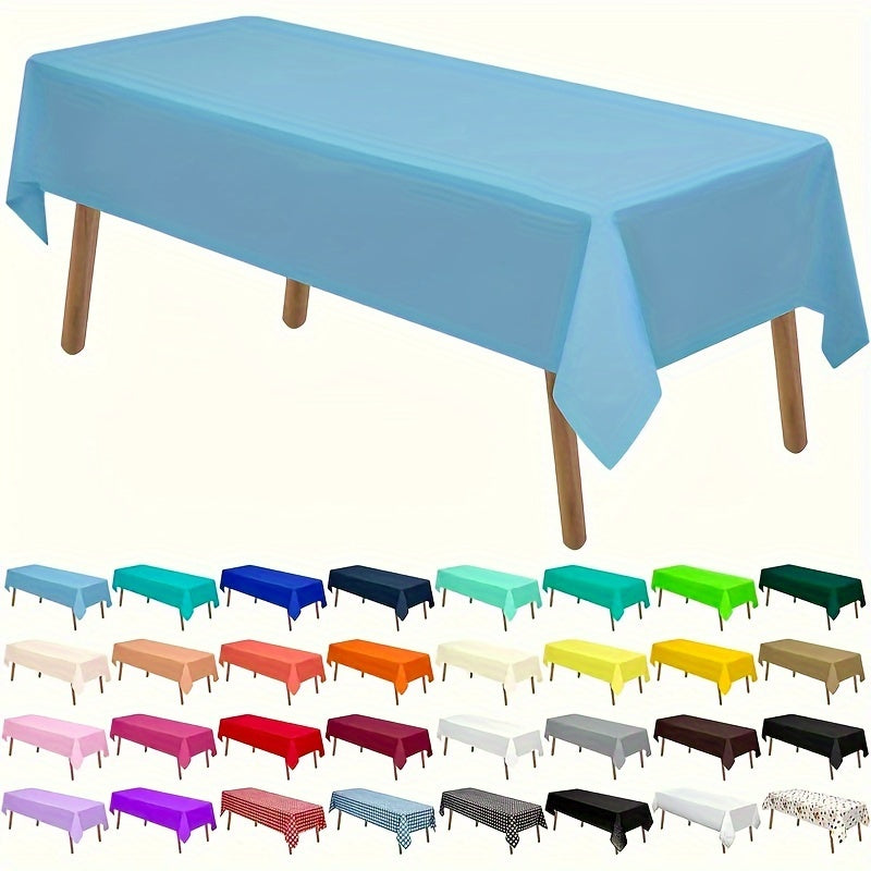 Essential for weddings and parties, this rectangular disposable plastic tablecloth is made of durable PEVA material. Measuring 137.16x274.32cm, it is waterproof and suitable for a variety of occasions, including birthdays, celebrations, and even bathroom