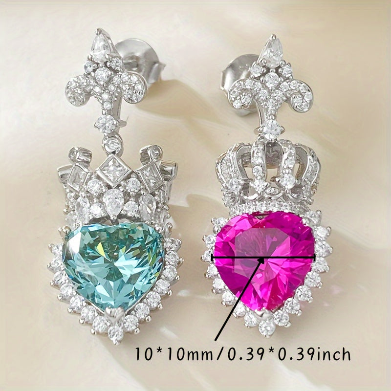 Beautiful Heart-Shaped Crown Stud Earrings crafted from 925 Sterling Silver, in a striking Red & Green contrast. Adorned with high-quality carbon rhinestones, these earrings are hypoallergenic and nickel-free, making them ideal for any occasion, from