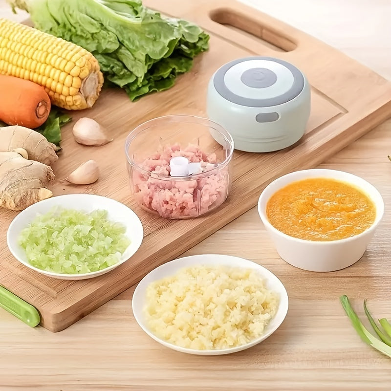 Upgrade your kitchen with this powerful Electric Food Chopper! This Wireless Portable Electric Chopper includes a Mini Electric Garlic Crusher, perfect for all your chopping needs. Also included is a USB Meat Grinder and Masher in 100/250ml sizes.