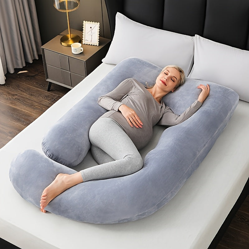 Get the ultimate comfort with our J-Shaped Pregnancy Pillow, made of soft polyester and designed for full body support. It comes with a removable cover and is perfect for expecting mothers to get a good night's sleep. Makes a great gift for Christmas