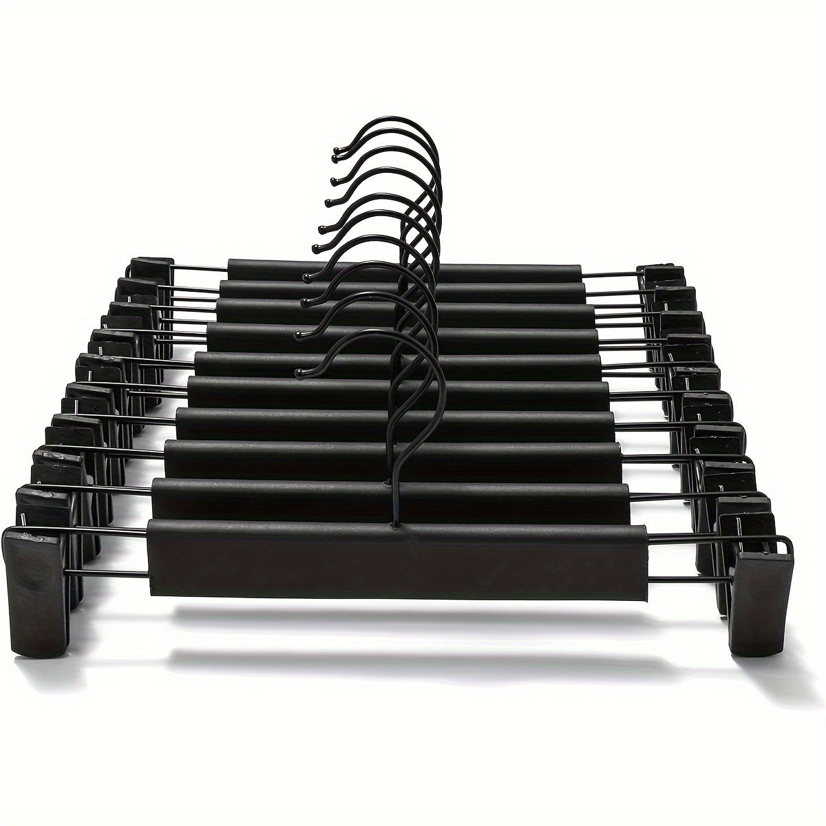 10 Adjustable Anti-Rust Clothes Hangers for Pants, Skirts, and Tops - Black Plastic Material