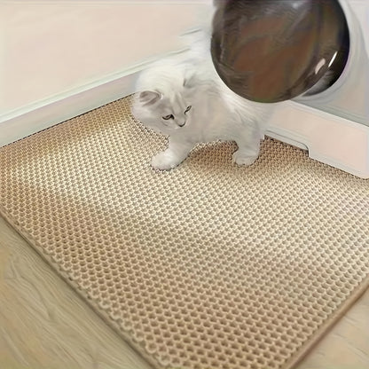 Large cat litter mat made of EVA material prevents spills and leaks, containing litter. Non-slip, washable, waterproof, and odor-resistant. Ideal for litter boxes and protecting pet items.