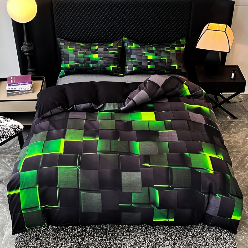 Technological Sense Geometry Duvet Cover Set - 2 or 3 Pieces Available. Features Cool 3D Digital Printing, Ideal for Bedroom or Guest Room. Set includes 1 Duvet Cover and 1 or 2 Pillowcases. Core not included.