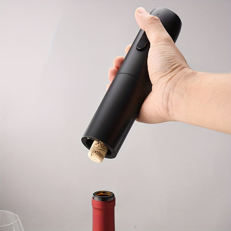 Electric wine bottle opener set includes: automatic opener, spiral cork drill, vacuum fresh-keeping cork, pourer, and storage set. Dimensions: 8.38cm X 20.57cm.