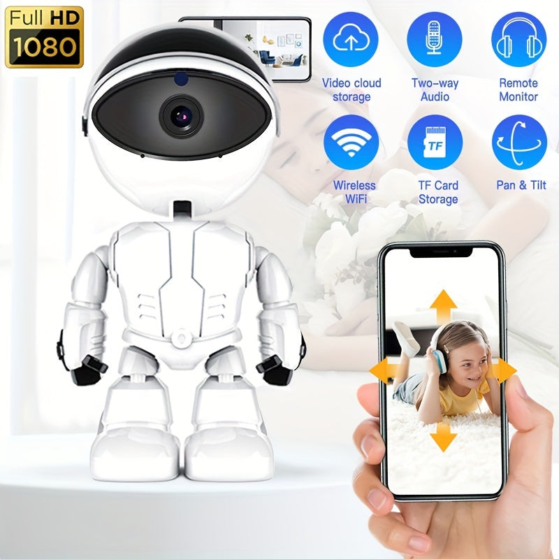 The HEIMANO Smart Robot WiFi Camera is an indoor dome camera with auto tracking, night vision, and mobile remote control. It serves as a security CCTV monitor for youngsters, and is powered by USB. Please note that a TF card is required for storage and