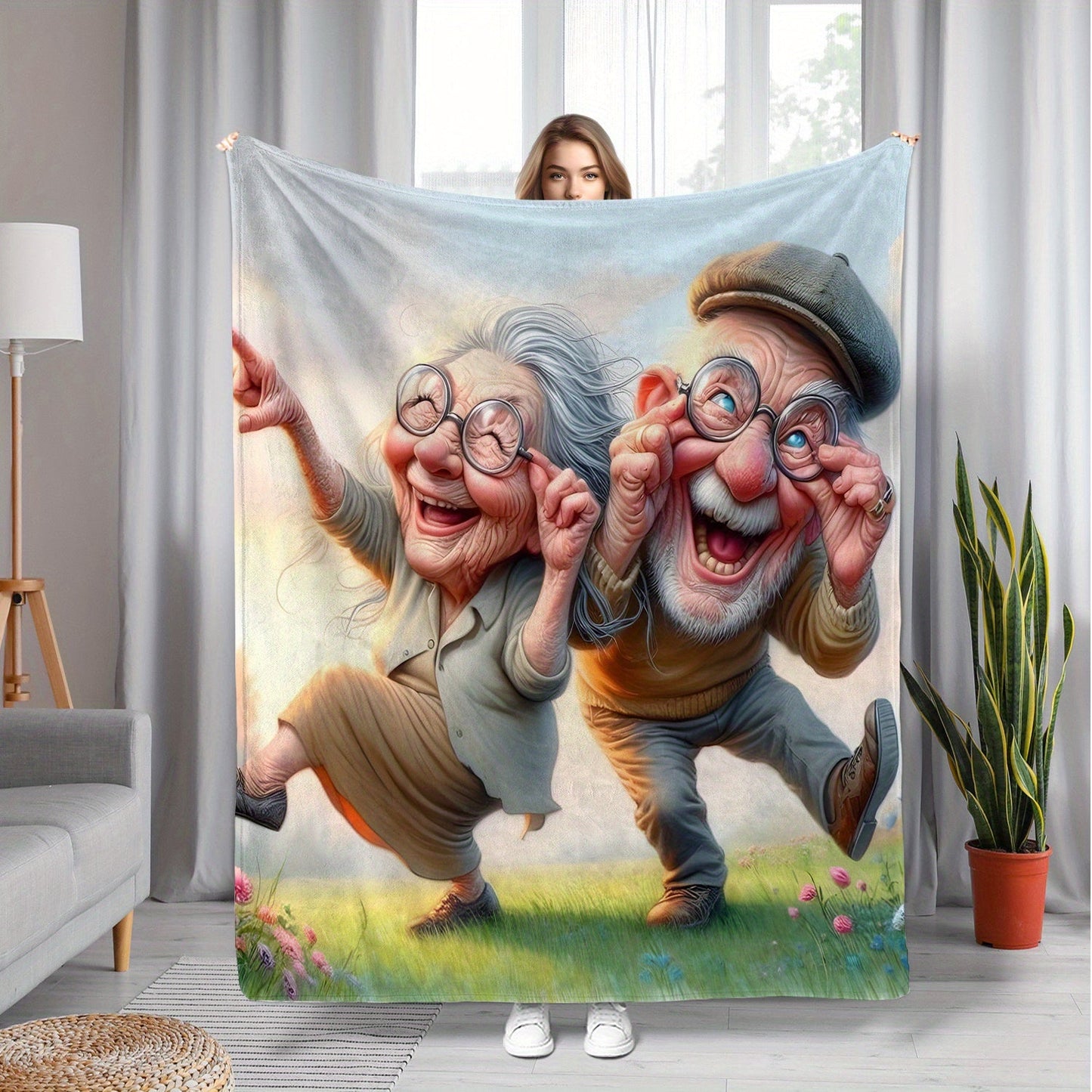 Warm and inviting Grandparents' Dance Print Throw Blanket - Made of Soft Flannel, Great for Snuggling Up and Adding Charm to Home Decor, a Thoughtful Gift for Seniors during Holidays, Birthdays, and Christmas.