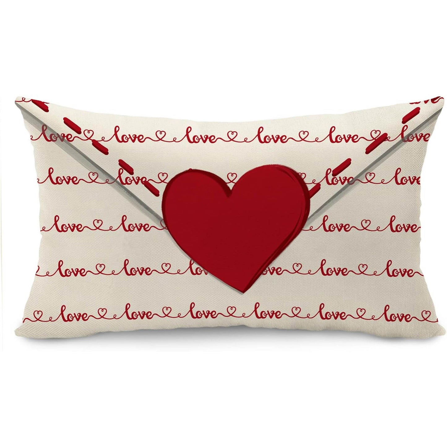 Valentine's Day Pillow Covers: Set of 1, 30.48x50.8 cm, Red Hearts Love Stripe Letter Decor on White Throw Pillow Covers. Perfect Decoration for Sofa Couch. (Single sided, pillow core not included)