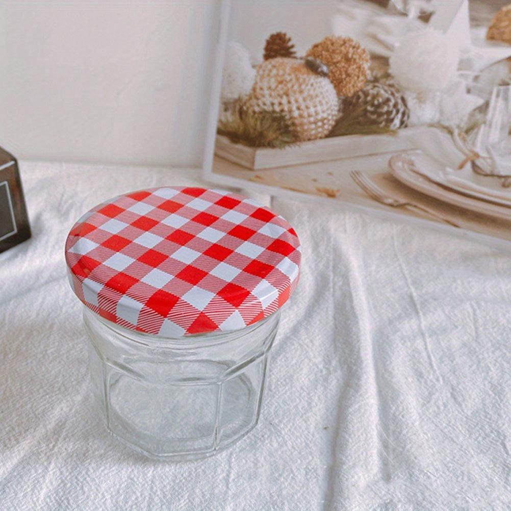 Pack of 10 Mason Jar Lids with Checkered Pattern, Airtight Seals for Canning and Storage Jars