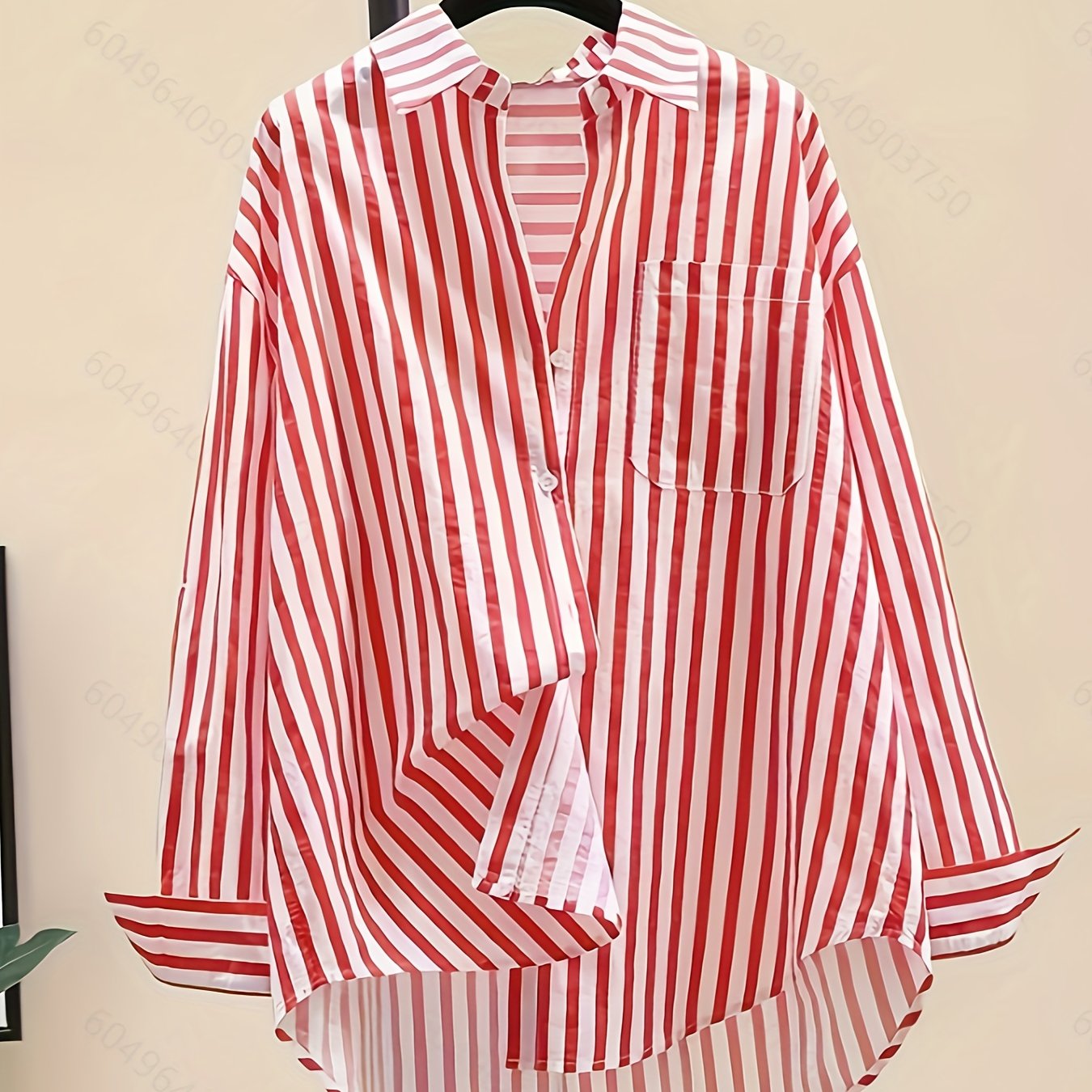 Women's Striped Button-Up Shirt: 100% Polyester, Long Sleeve, Lapel Collar, Casual Vacation Style, Sun Protection - Spring/Summer/Fall Collection