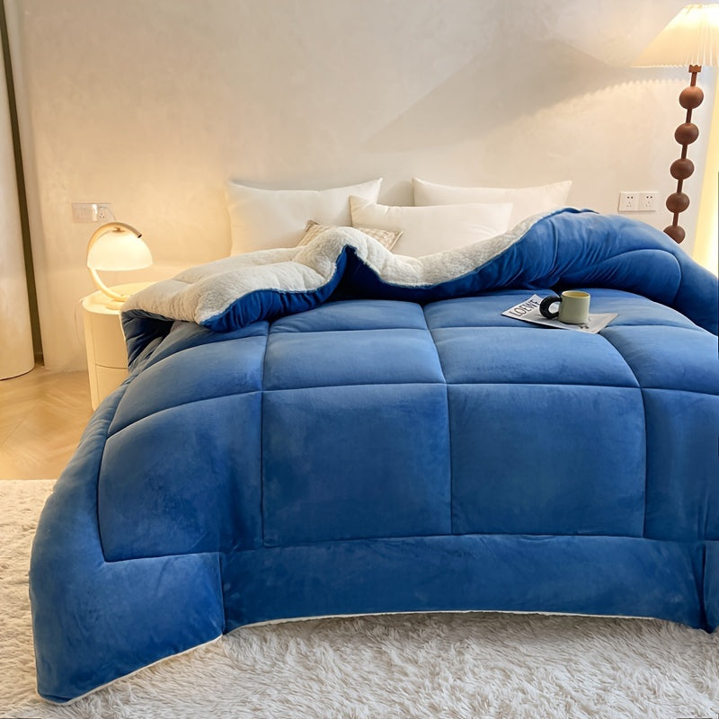 Super cozy Sherpa fleece comforter in a solid color, thick and warm for year-round use. Easy to clean in the washing machine, ideal for bedroom and guest room.