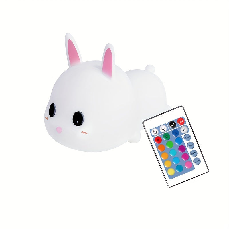 Adorable rabbit-shaped night light for bedroom, rechargeable and portable.