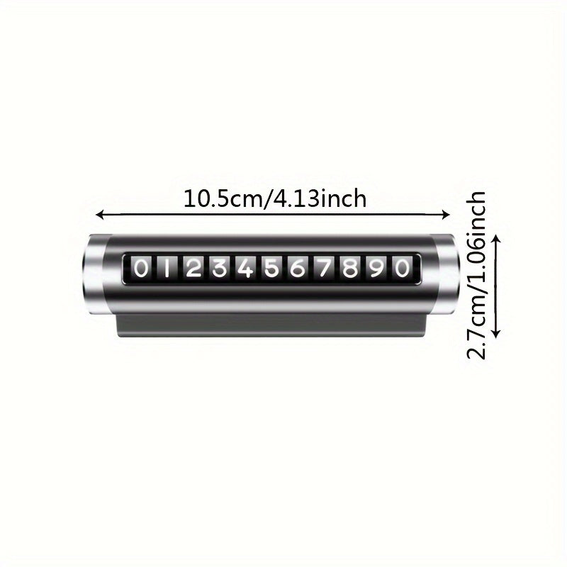 Metal car plate with roller display for parking temporary phone number.