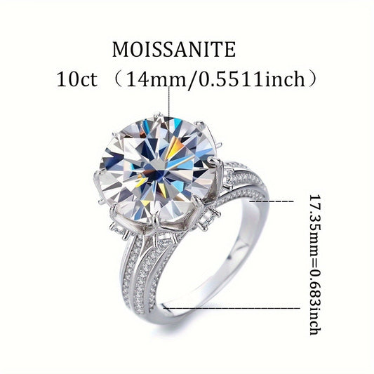 Stunning 10ct Round Moissanite Engagement Ring - Made with Luxury 925 Silver Plating, Hypoallergenic, Star-Inspired Design with Full Pavé Setting for Women - Timeless Bohemian Chic Style, Perfect for Special Occasions & Valentine's Day - Includes