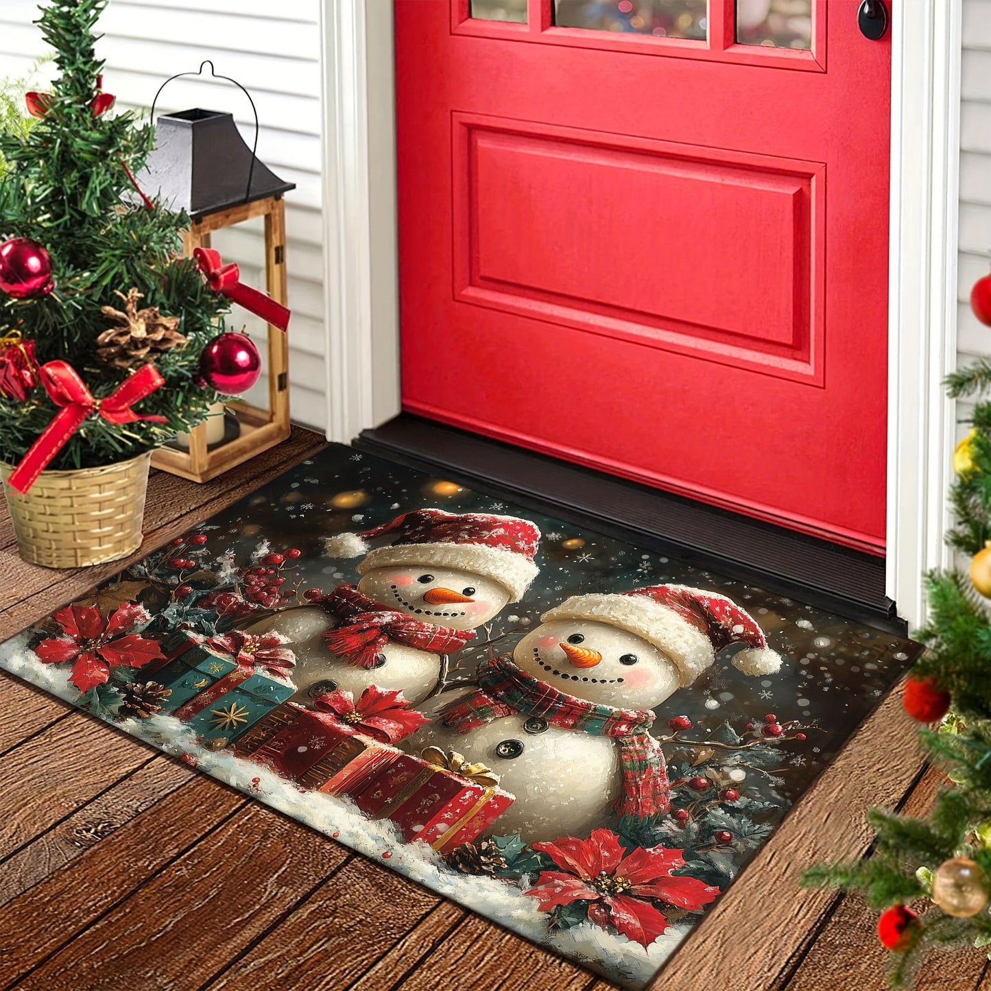 This durable Christmas Snowman Doormat is made of lightweight and washable braided polyester, with a non-slip rubber backing to keep it in place. Perfect for use in the home, living room, bathroom, or balcony. Machine-made for quality and featuring