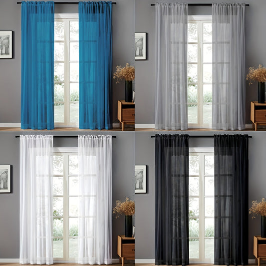 Pair of Sheer Voile Curtains with Rod Pocket for Kitchen, Bedroom, and Living Room Home Decor