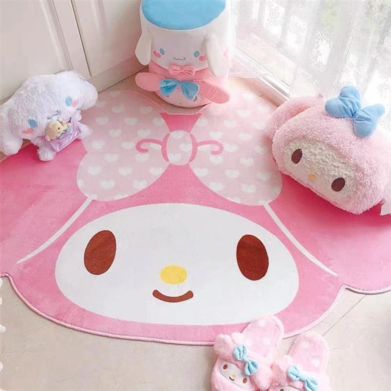 Sanrio Hello Kitty My Melody Cartoon Carpet - 1 Piece, Made of Polyester with Rubber Backing, Stain Resistant, Machine Washable, Polygon Shape, Ideal for Bedroom Decor on Bedside, Vanity, and Basket Seating.