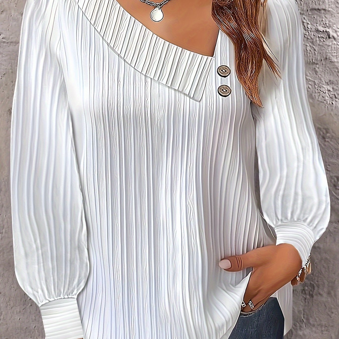 Long sleeve solid color blouse for plus size women