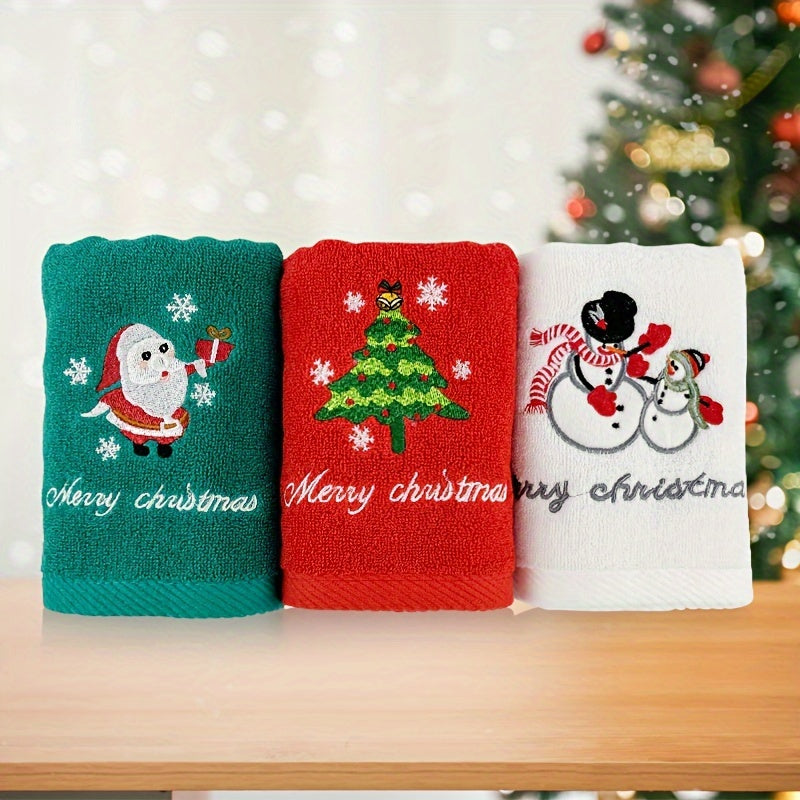 Christmas Towel with Santa Claus Embroidery: Red and Green Cotton Face Towel - Ideal for the Holidays