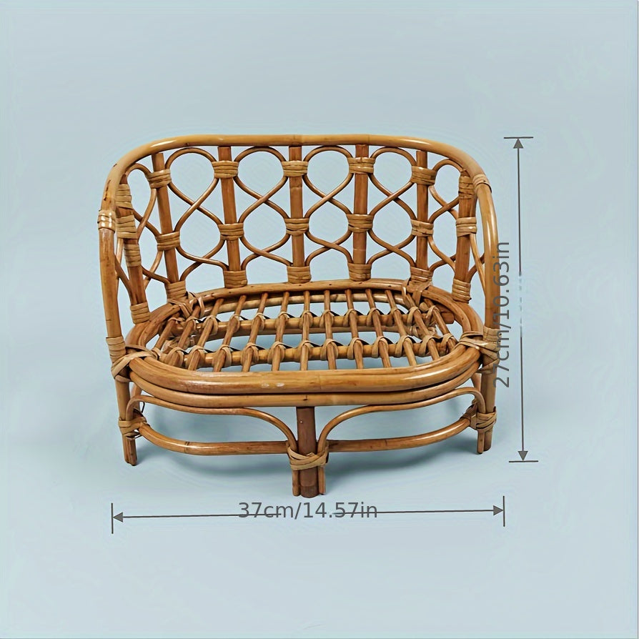 Ginger Yellow Photography Prop: Handmade Bamboo Bench and Rattan Basket Chair Set, Perfect for Studio Shoots