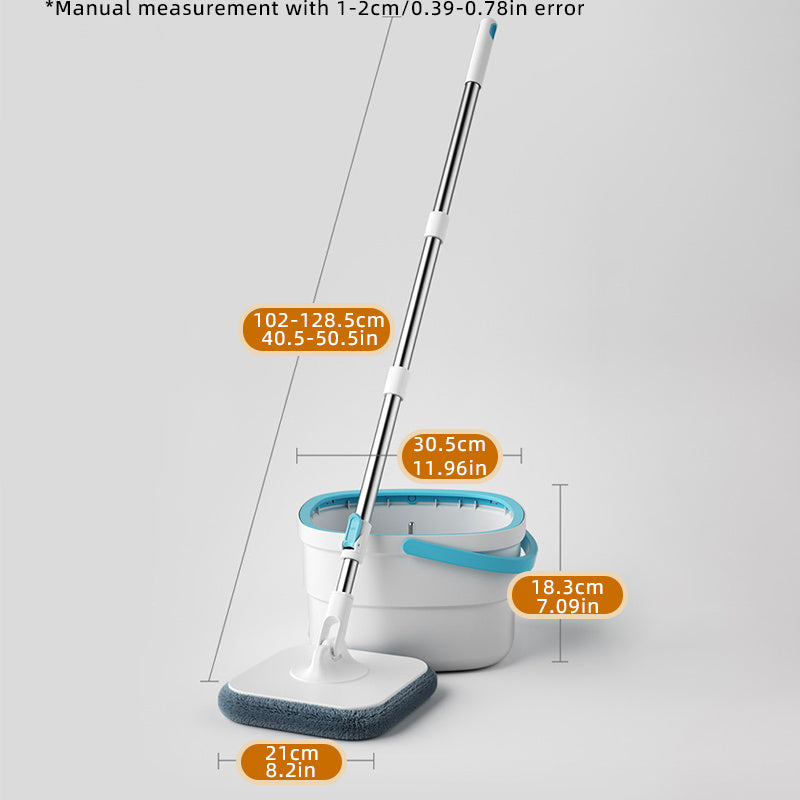 Household Spin Mop and Bucket Set - No Hand Washing Needed! 21 cm / 8.26 inch square mop comes with 2/3/5 washable microfiber cloths. Automatic dehydration for easy use in living rooms, outdoor spaces, bathrooms, kitchens, and courtyards. Wet and dry