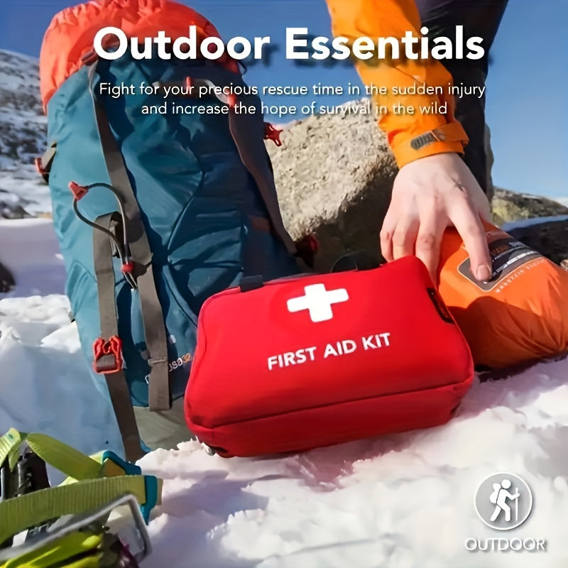 Luxury First Aid Kit (200/210pcs) in Red, with Scissors and Essential Items for Hunting, Hiking, and Camping Emergencies