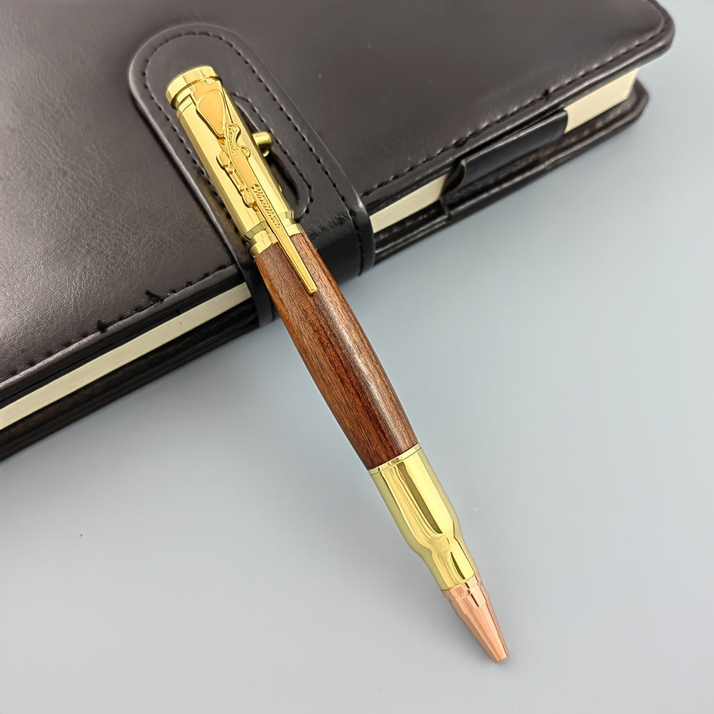 Wooden ballpoint pen with bolt, stress reducing switch pen, solid wood metal high-end pen, interesting writing tool, ideal gift for holidays, school, or business.