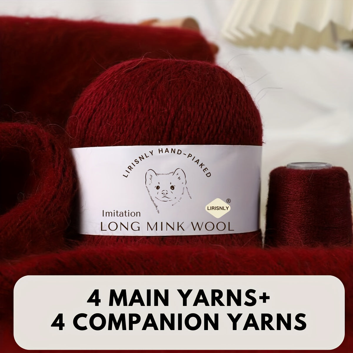 4pcs of faux mink wool and long wool totalling 280g, with 50g faux mink wool and 20g companion thread each. Skin-friendly and warm, suitable for knitting scarves, sweaters, hats, etc.