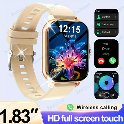 Zacharyer Full-Screen Touch Smartwatch with call alerts, multiple sports modes, Android & iPhone compatibility, lithium battery, modern square design, silicone band, colorful display