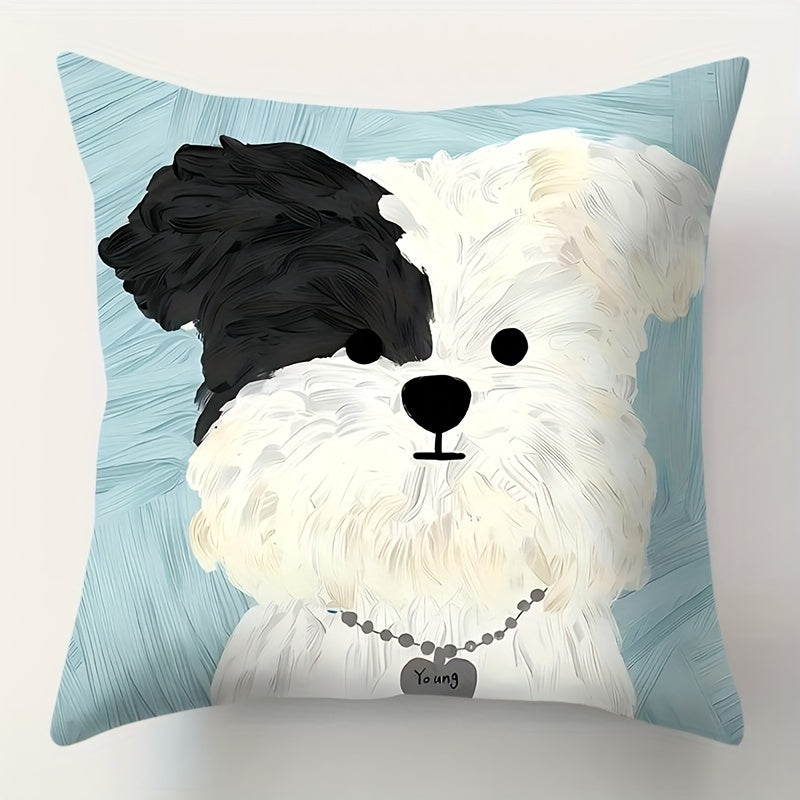 Add a touch of charm with this adorable Double-Sided Puppy Print Throw Pillow Cover. Made from elegant polyester with a zip closure, this cover is machine washable and perfect for adding a cozy feel to your living room or office. (Pillow not included)