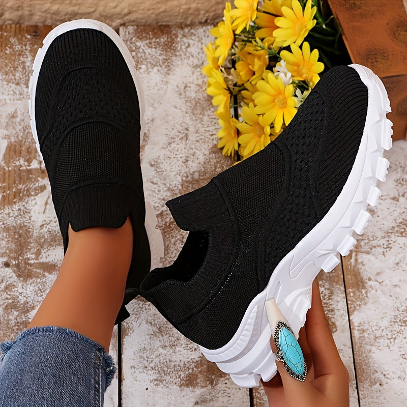 Breathable mesh slip-on sneakers for women with thick sole, lightweight and comfortable for all seasons.