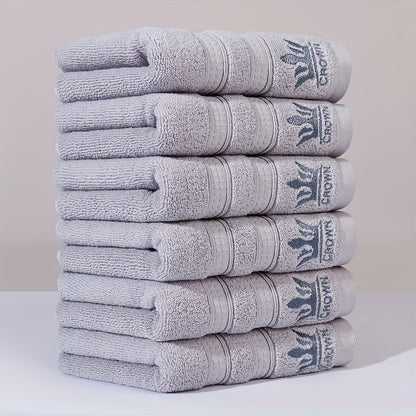 6-piece set of pure cotton face washing towels with crown pattern embroidery, suitable for home use in bathroom and dressing room.