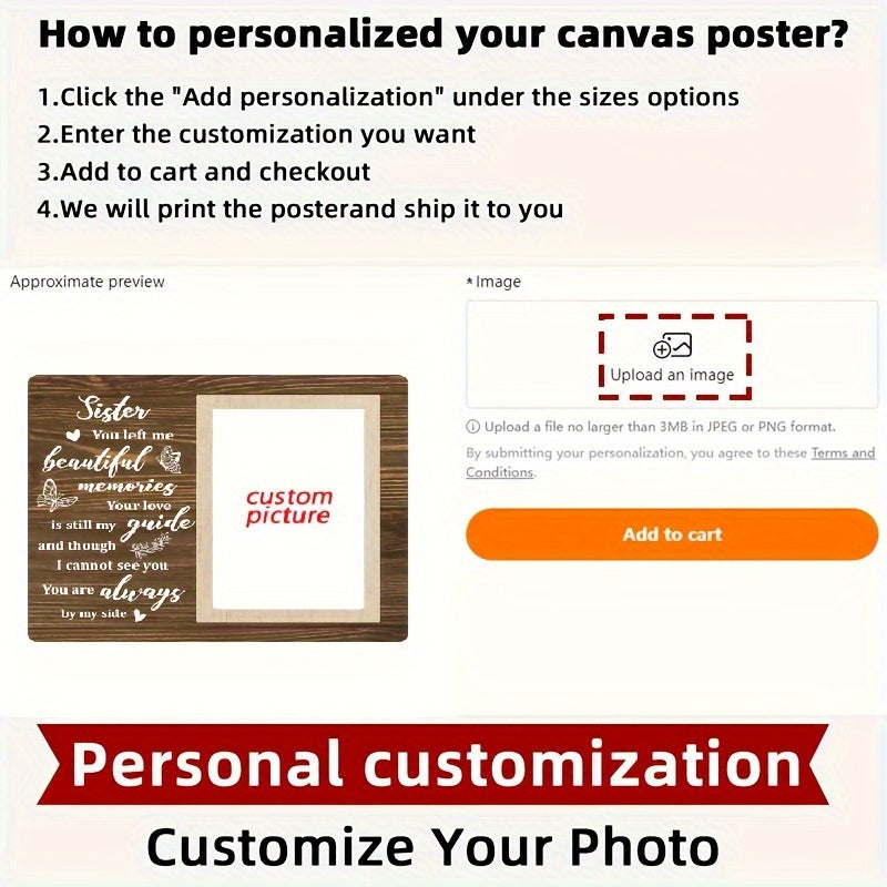 Рамка для фотографий "Сестра", подарок на соболезнование в связи с утратой любимой сестры - индивидуальная деревянная рамка с холстом, подарки на утрату сестры, памятные подарки и подарок на праздник Ид аль-Адха Мубарак.