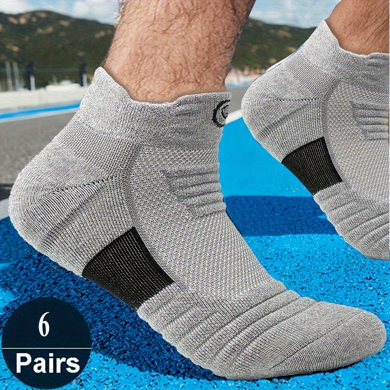 Set of 6 men's low-cut sport socks with anti-odor and sweat absorption technology, perfect for daily and outdoor activities in spring and summer.