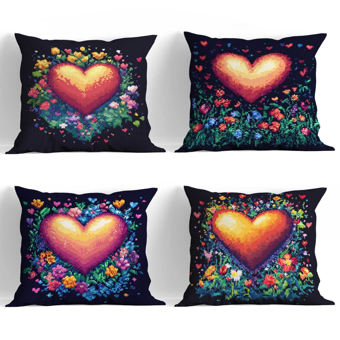 Set of 4 Heart & Butterfly Throw Pillow Covers - Soft, with Zipper Closure, Easy to Clean in Washing Machine, Perfect for Office, Bedroom, Balcony, Car, Sofa, Patio, Decorative Pillows, Floral Design