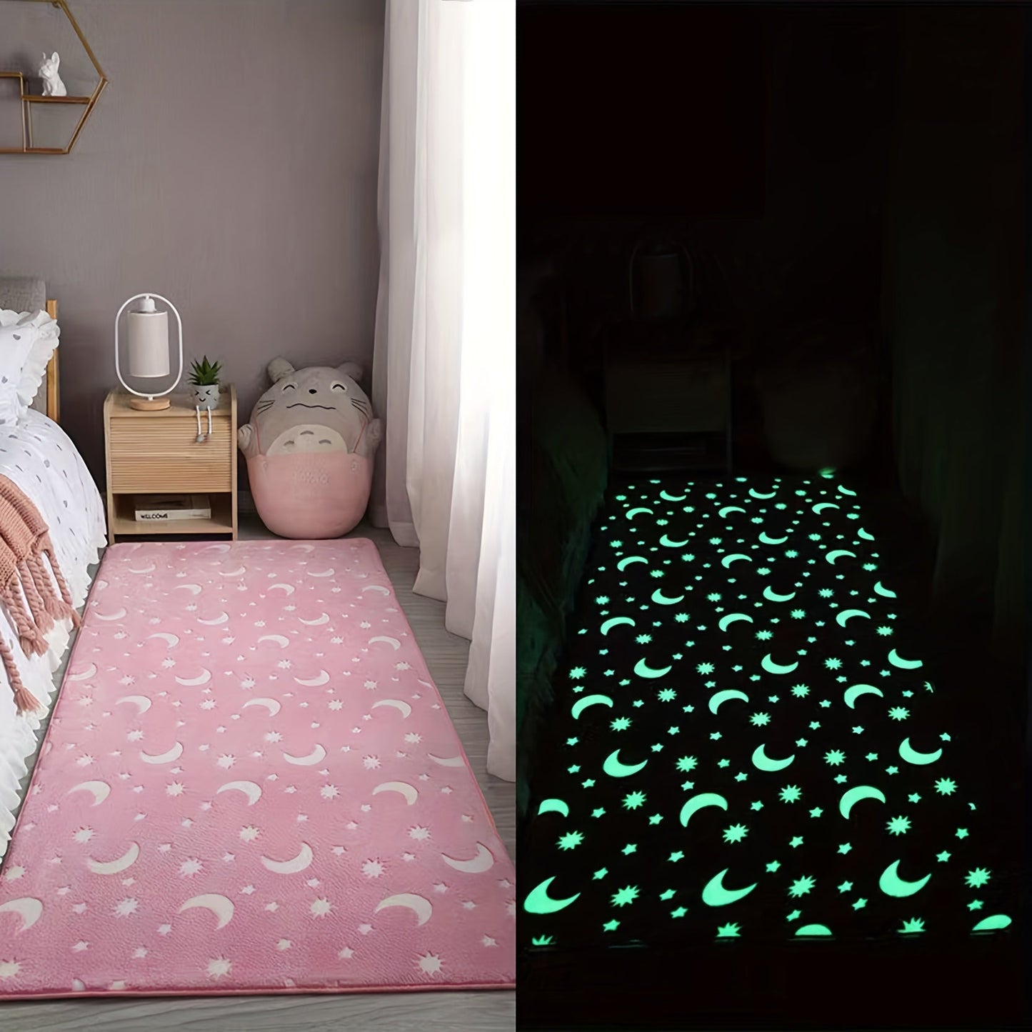 One piece of Luminous Fluffy Plush Area Rug for your room, featuring a thickened Moon Memory Foam floor mat that glows in the dark. This thicken play mat is soft and perfect for use as a bedside rug in your bedroom.