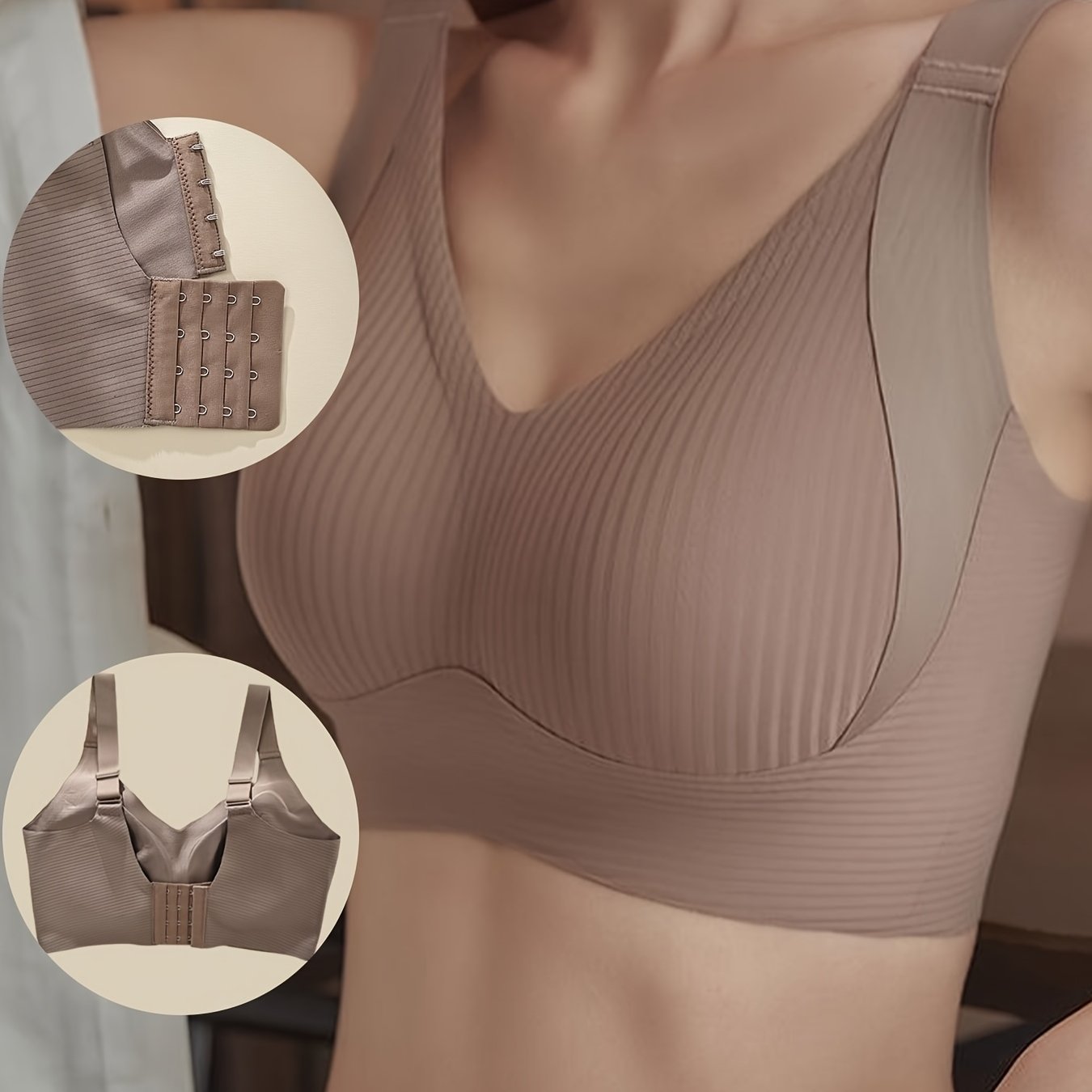 Elegant seamless wireless bralette with soft support and wide straps for comfortable daily wear.